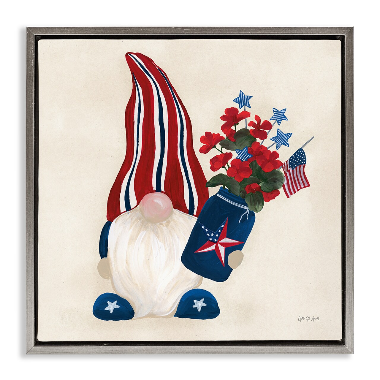 Stupell Industries Patriotic Gnome & Flowers Floater Framed Canvas Wall Art Design by Yvette St. Amant